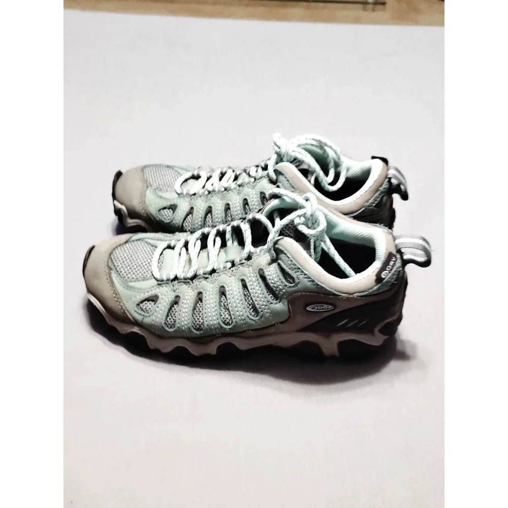 Oboz Sawtooth II Low Trail Hiking Shoes Women 7 Gray Green Leather Mesh Athletic